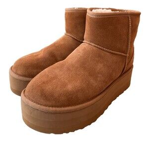 Womens Size 10 UGG CLASSIC MINI PLATFORM Boot CHESTNUT SUEDE Sheepskin EU 41